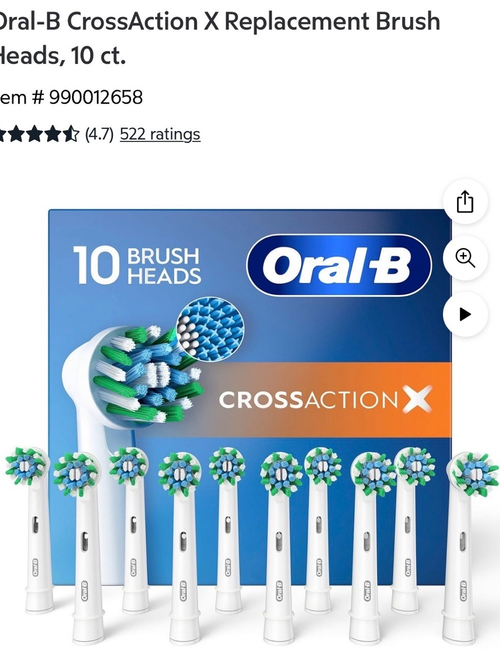Oral-B CrossAction X Replacement Brush Heads, 9 count, 1 missing